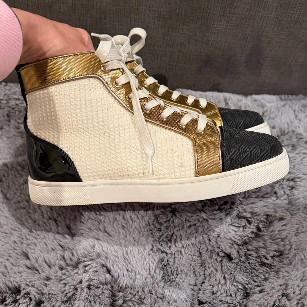 Christian Louboutin White and Gold Threaded Orlando High-Tops